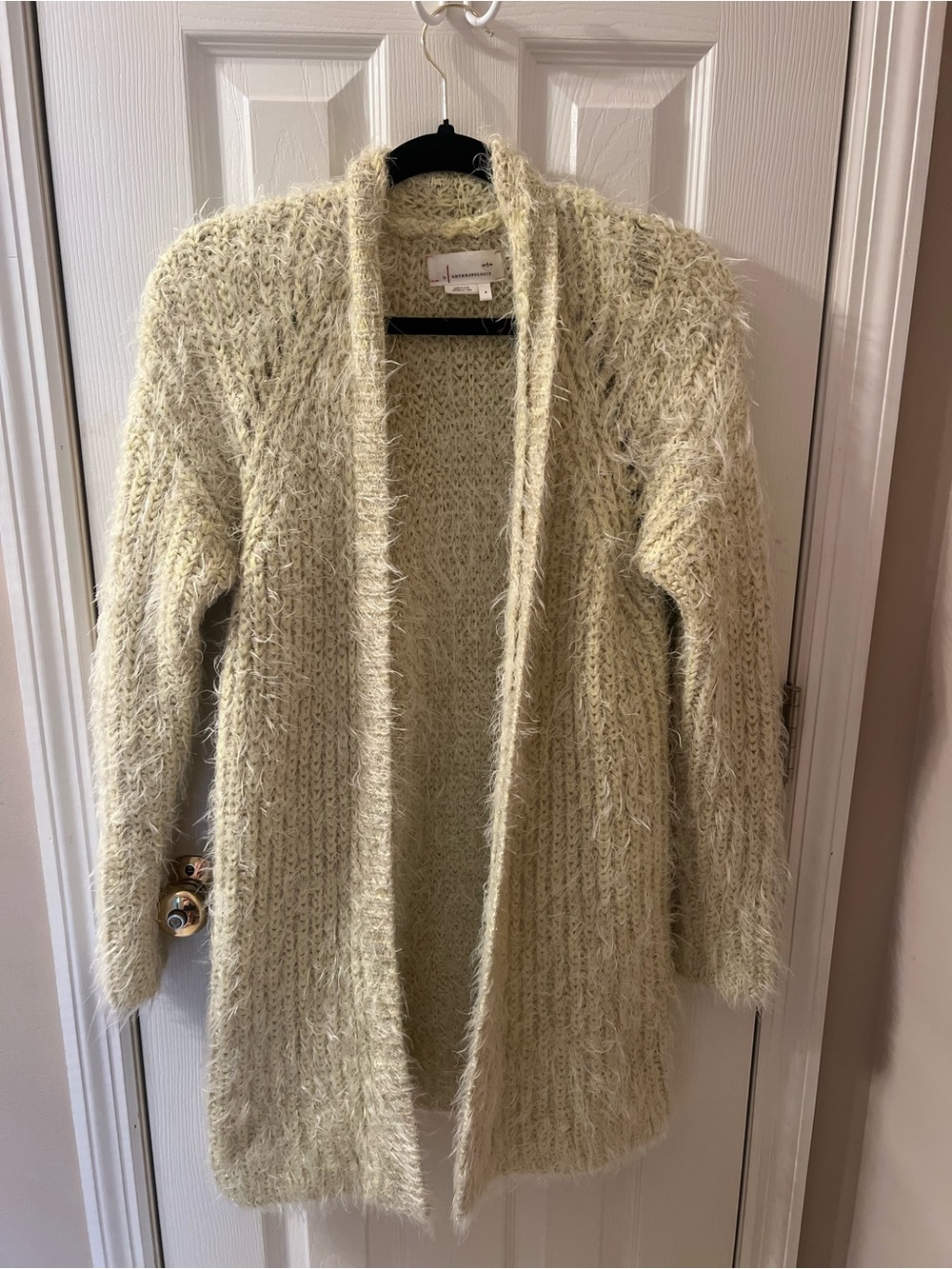 Anthropologie Larkin Shimmer Fuzzy Yellow Cardigan